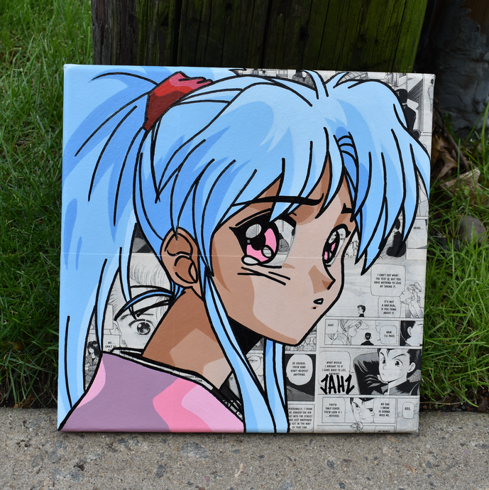 12x12" Oil & Acrylic Painting on Manga & Canvas - A Beautiful Death by THE JAHZ